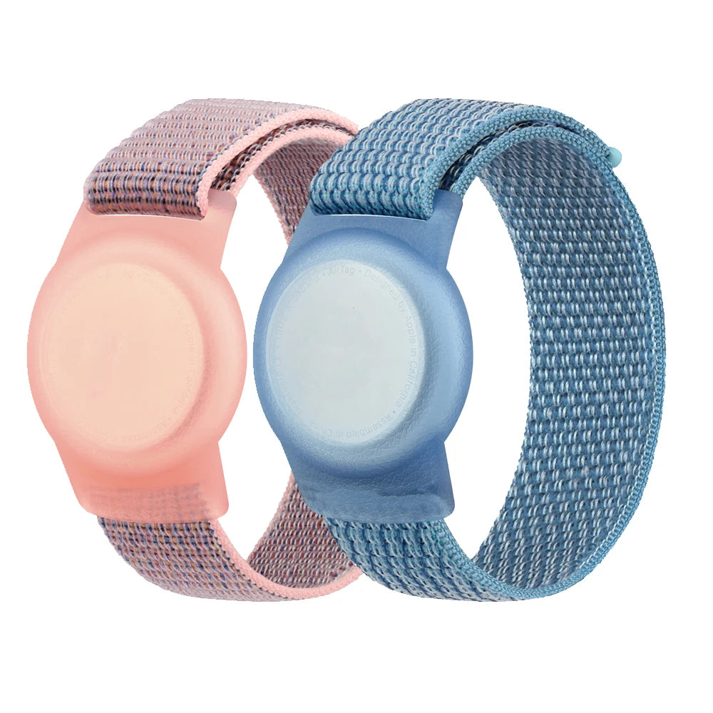 Kinderarmband für Apple AirTag aus Nylon in Rosa und Blau
